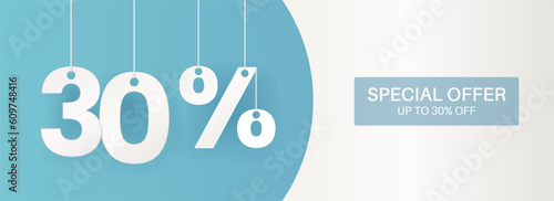 Wide turquoise banner. 30 percent off banner.