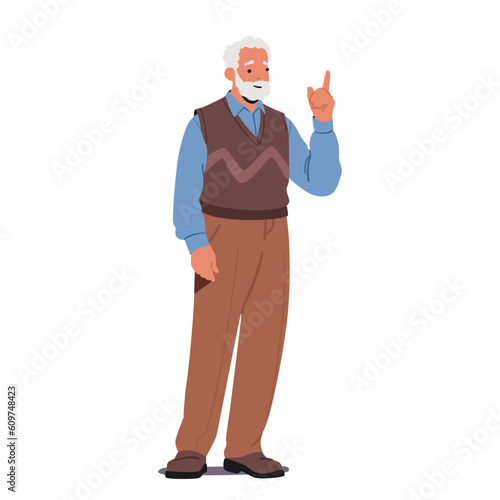 Experienced Senior Man Hand Pointing With Authority And Precision, Old Character Conveying Knowledge