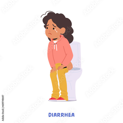 Child Girl Character With Diarrhea Is Common Condition Characterized By Frequent Loose Or Watery Stools In Children