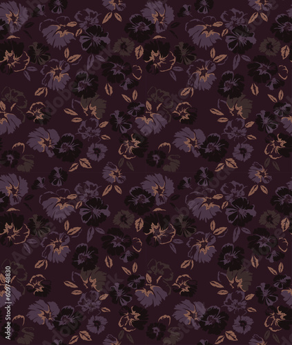 Abstract hand-drawn vector flowers floral seamless repeat print pattern background for fashion textiles, graphics, backgrounds and crafts