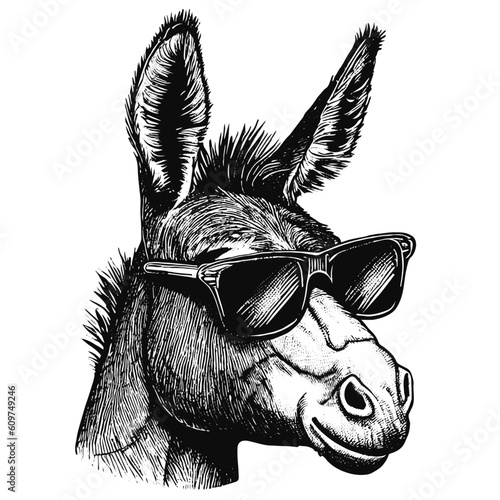 Valokuva cool donkey wearing sunglasses sketch