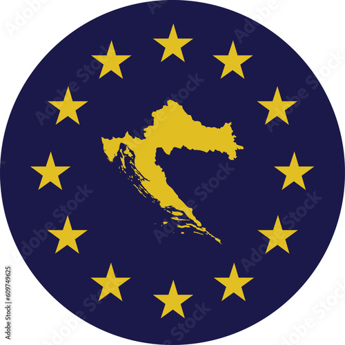 Badge of Yellow Map of Croatia in colors of EU flag