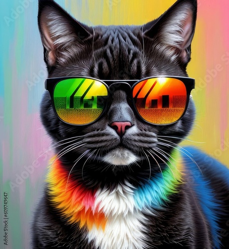 A cat wearing sunglasses, Generative AI Art Illustration 03 ©  Markiza ART