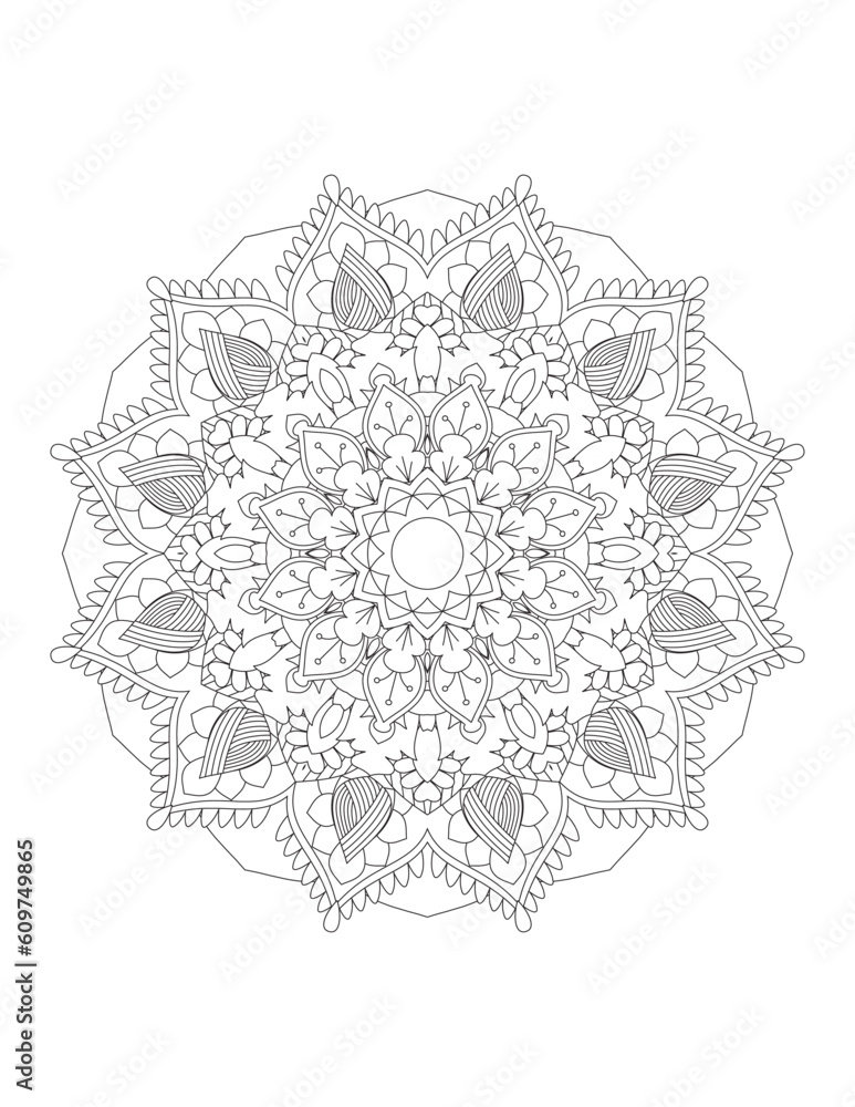 Coloring book page. Hand drawn vector illustration. Flower Mandala