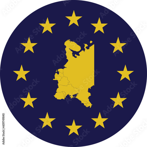 Badge of Yellow Map of Eastern Europe countries in colors of EU flag