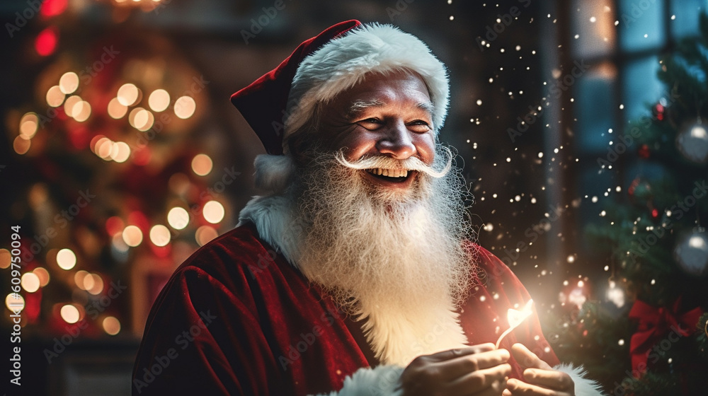 Close up portrait of smiling Santa Claus looking at camera, Created using generative AI tools. Close up portrait of smiling Santa Claus looking at camera, Created using generative AI tools.
