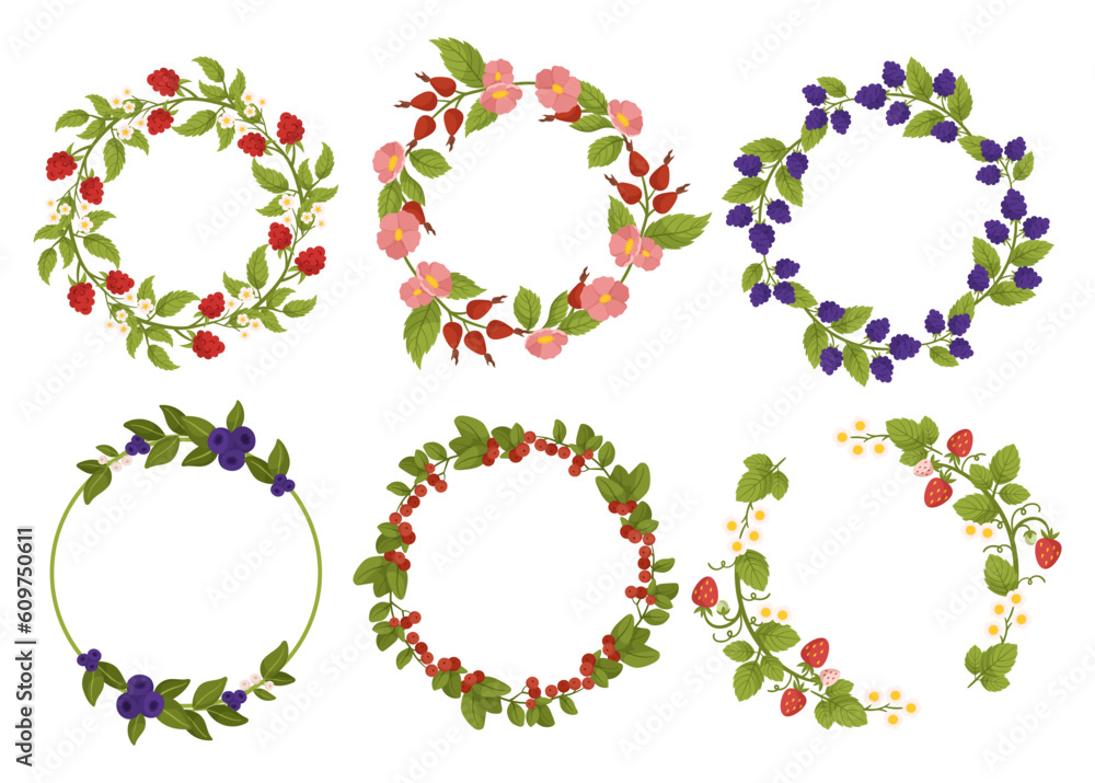 Delightful Set Of Frames Adorned With Vibrant Berries Raspberry, Blackberry, Rosehip, Blueberry And Strawberry Delightful Set Of Frames Adorned With Vibrant Berries Raspberry, Blackberry, Rosehip, Blueberry And Strawberry
