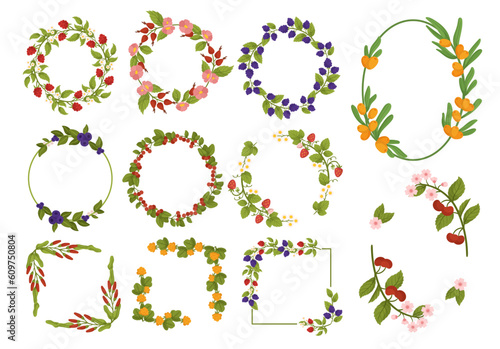 Frames Adorned With Luscious Berries, Nature-inspired Decorative Borders With Sea Buckthorn, Rosehip, Cherry, Blueberry