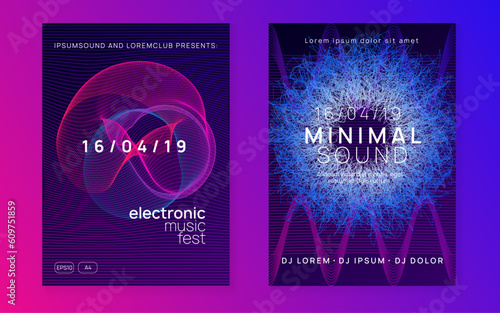 Neon club flyer. Electro dance music. Trance party dj. Electronic sound fest. Techno event poster.