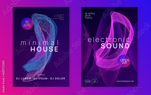Abstract music flyer. Techno dj party. Electro dance event. Electronic trance sound. Club poster.