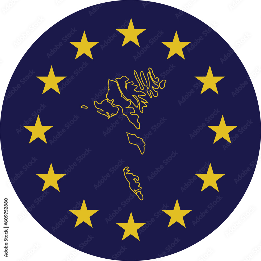 Badge of Outline Map of Faroe Islands in colors of EU flag Badge of Outline Map of Faroe Islands in colors of EU flag