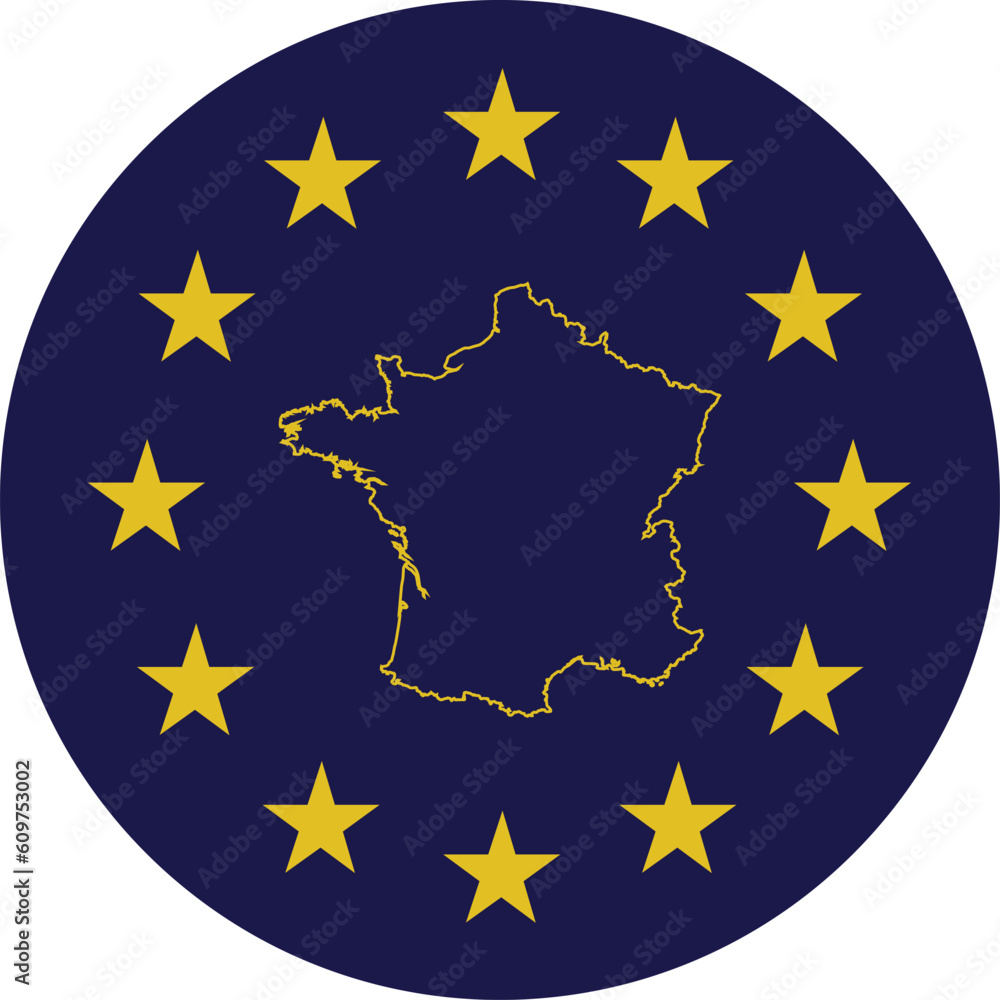 Badge of Outline Map of France in colors of EU flag Badge of Outline Map of France in colors of EU flag