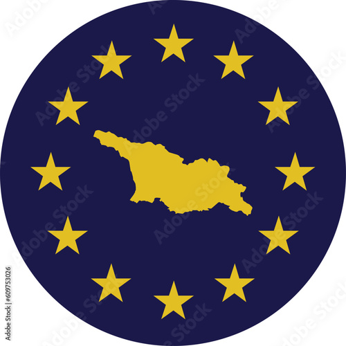 Badge of Yellow Map of Georgia in colors of EU flag