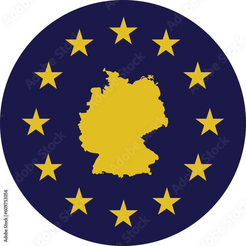 Badge of Yellow Map of Germany in colors of EU flag