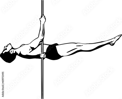 Silhouette of man and pole. Pole dance illustration for fitness, striptease dancers, exotic dance