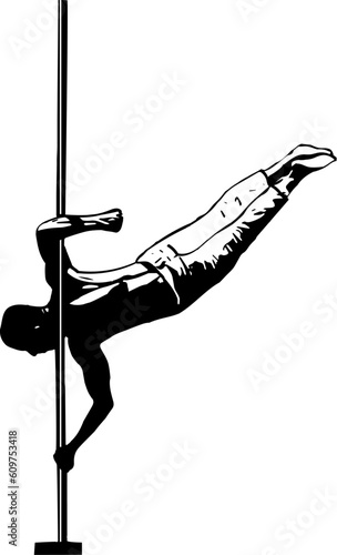 Silhouette of man and pole. Pole dance illustration for fitness, striptease dancers, exotic dance