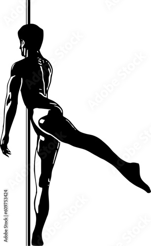Silhouette of man and pole. Pole dance illustration for fitness, striptease dancers, exotic dance