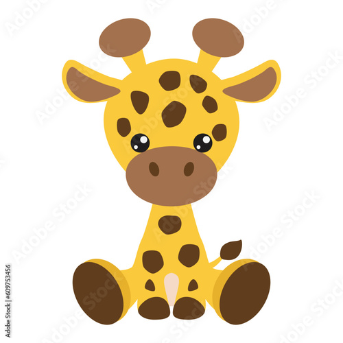 Cute sitting baby giraffe vector cartoon illustration