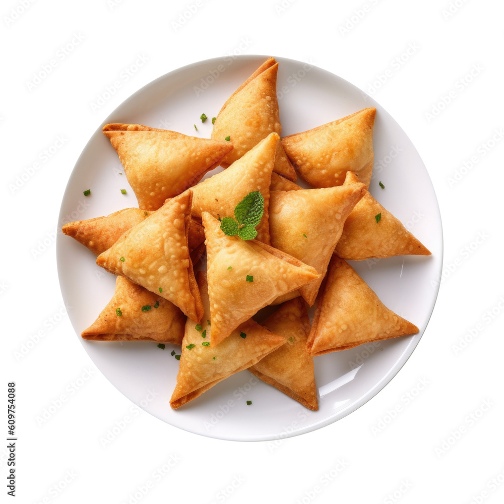 Delicious Plate of Samosas Isolated on a Transparent Background. Generative AI Delicious Plate of Samosas Isolated on a Transparent Background. Generative AI