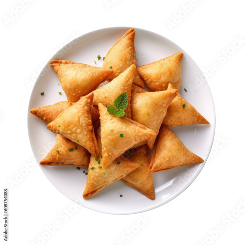 Delicious Plate of Samosas Isolated on a Transparent Background. Generative AI