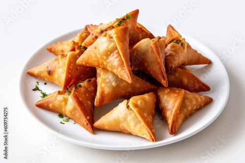 Delicious Plate of Samosas Isolated on a Transparent Background. Generative AI