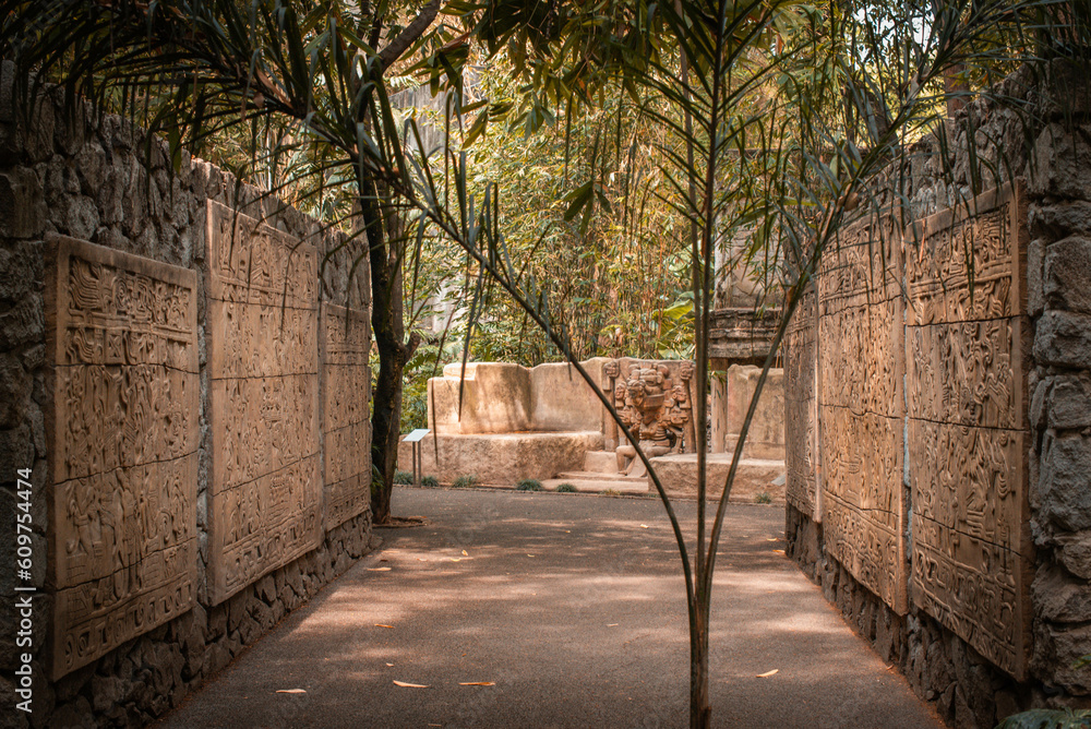 Obraz premium ruinas y pared azteca en bosque