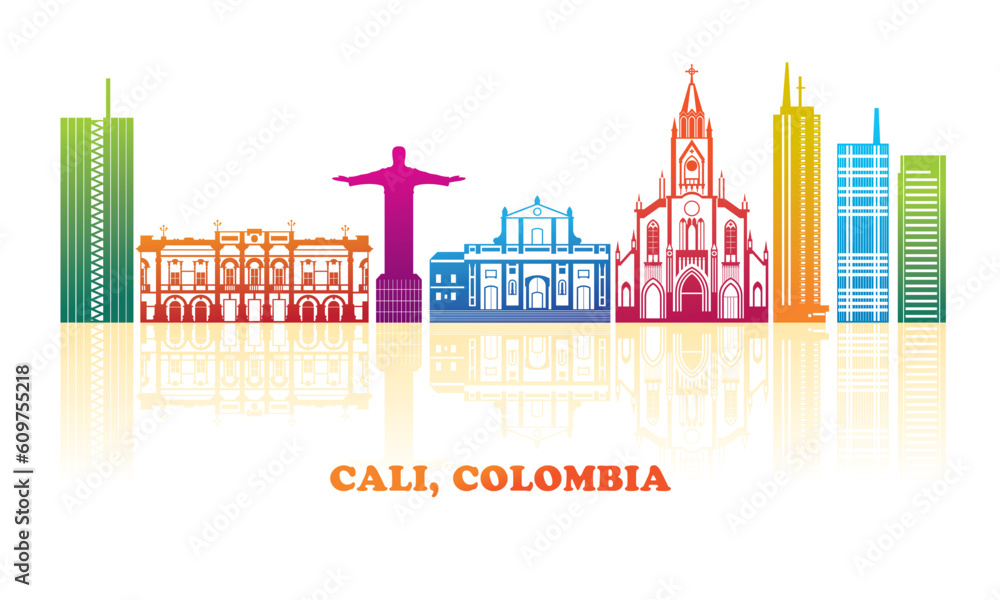 Colourfull Skyline panorama of city of Cali, Colombia - vector illustration
