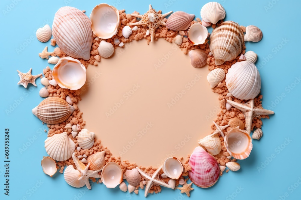 Obraz premium Frame made of sea shells. Generative ai