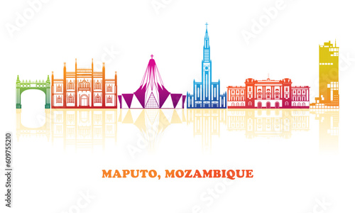 Colourfull Skyline panorama of city of Maputo, Mozambique - vector illustration