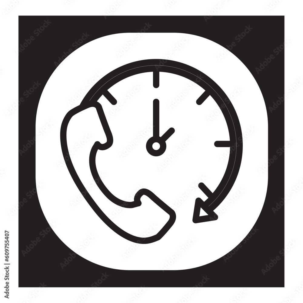 Vector image of a black phone icon with clock on a white background Vector image of a black phone icon with clock on a white background