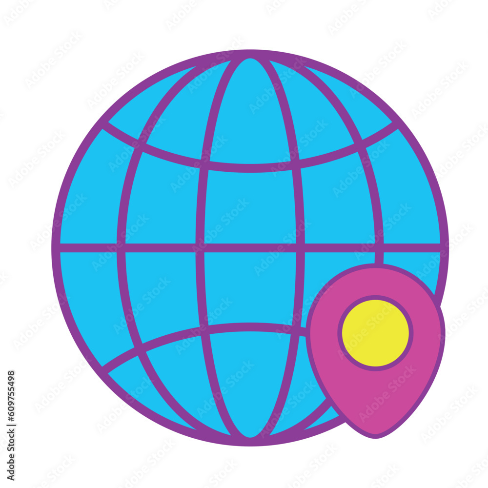 Vector image of globe icon with location icon with white background Vector image of globe icon with location icon with white background