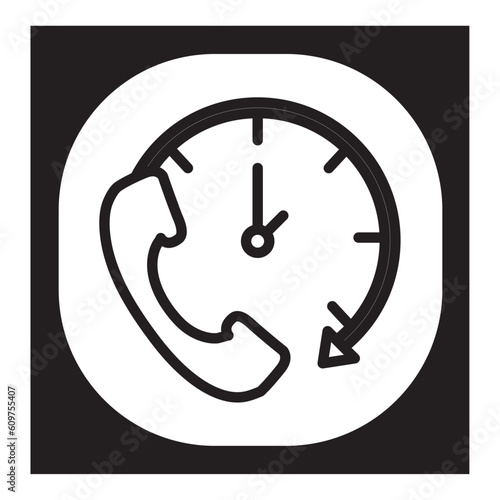 Vector image of a black phone icon with clock on a white background