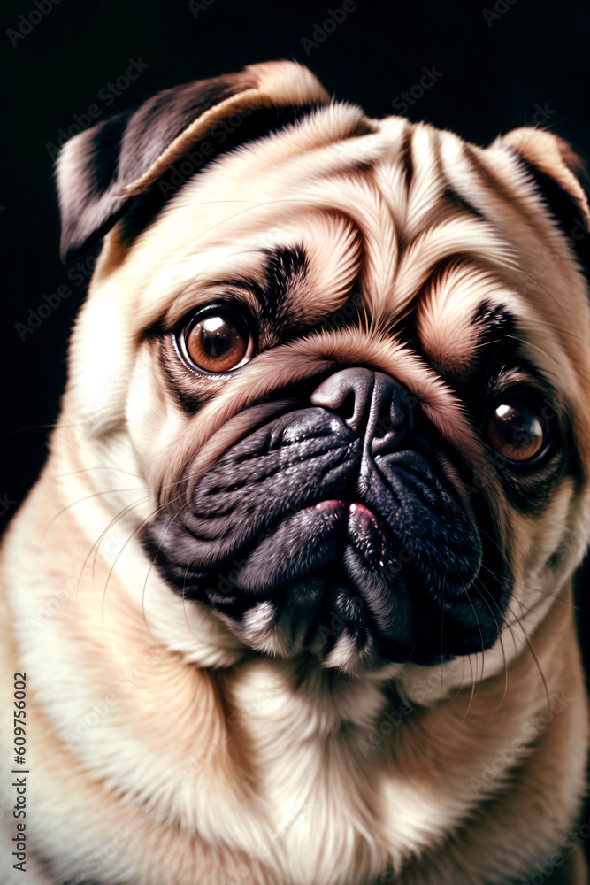 Close up of cute pug dog, photography, Generative AI illustrations
