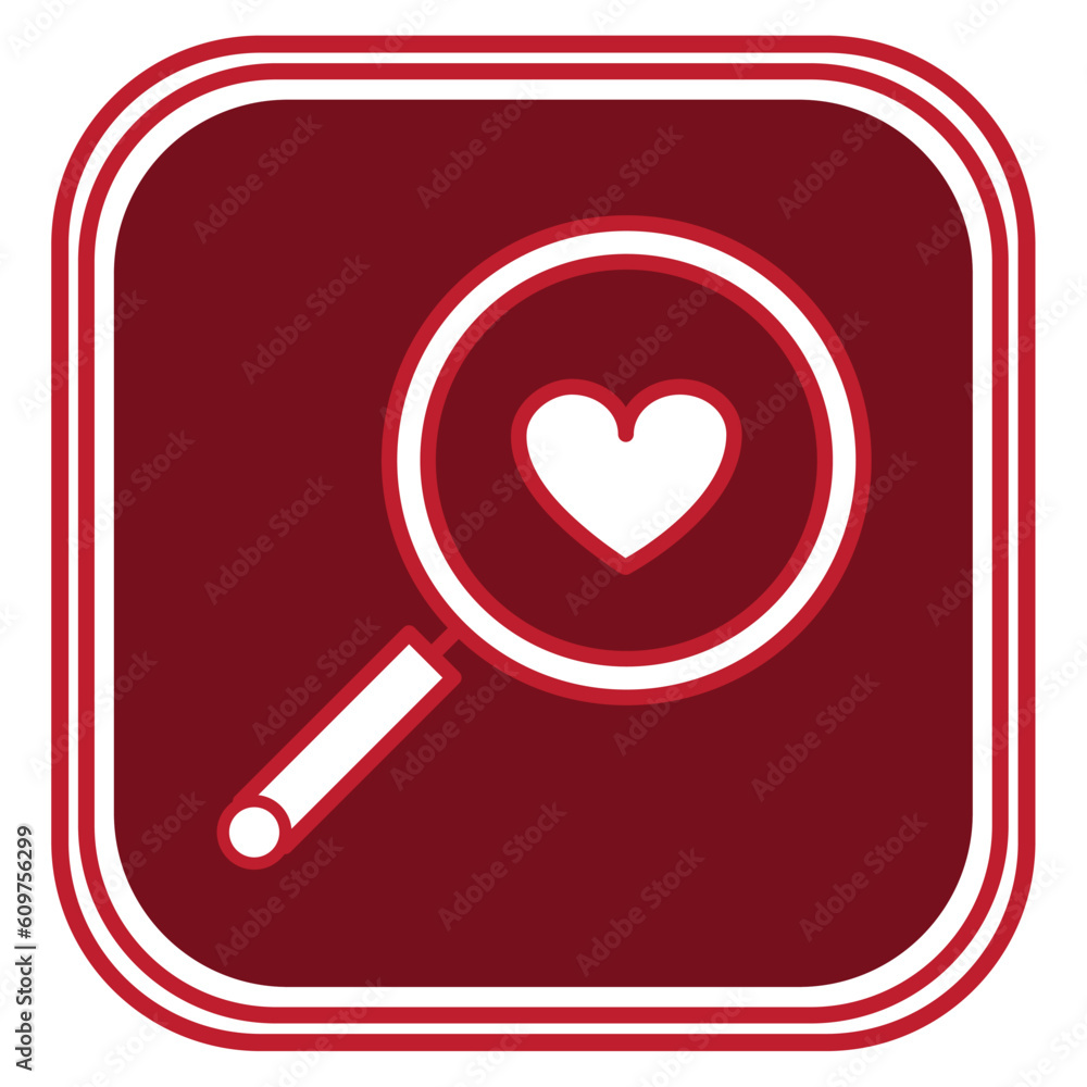 vector icon of a magnifying glass looking at a heart on a red background vector icon of a magnifying glass looking at a heart on a red background