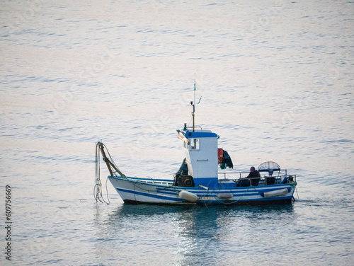 Fishing Boats off Fuengirola on the Costa del Sol at Dawn in Spain