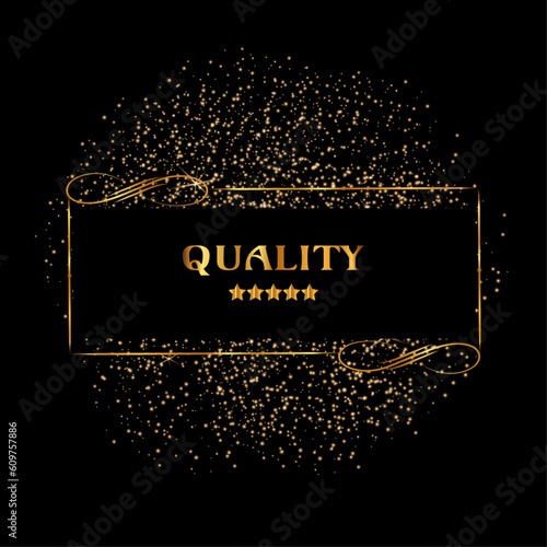 Shine black background with golden sparkling frame. Vector illustration