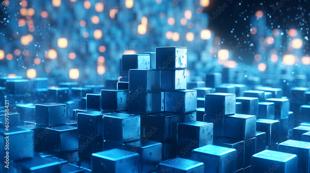 The concept of blockchain technology with a dynamic composition featuring interconnected blocks and a sense of security, Generative AI The concept of blockchain technology with a dynamic composition featuring interconnected blocks and a sense of security, Generative AI