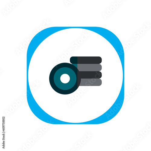 Gym dumbbells vector icon with white background and blue border