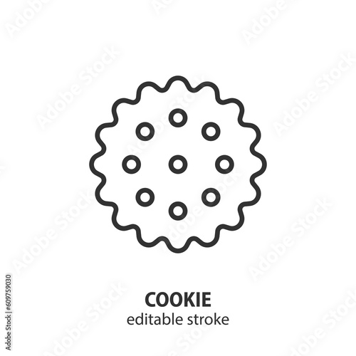 Cookie line icon. Food outline vector symbol. Biscuit thin illustration. Editable stroke.