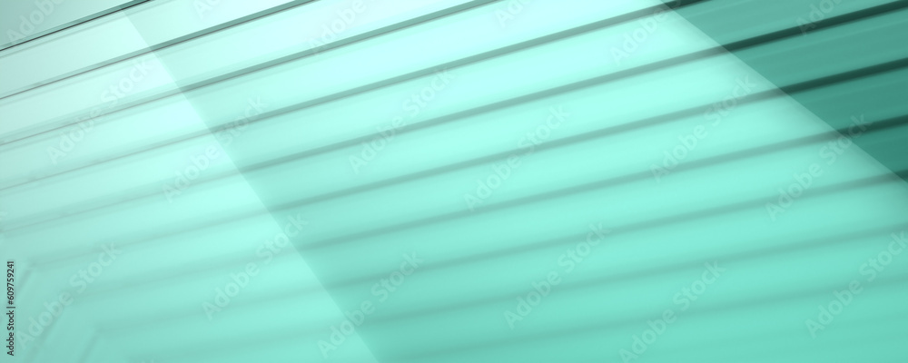 Obraz premium Wide angle abstract background with stack of flat green glass. Copy space. 3D rendering.