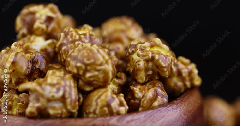 delicious sweet popcorn with lots of caramel, caramel flavor of popcorn close-up delicious sweet popcorn with lots of caramel, caramel flavor of popcorn close-up