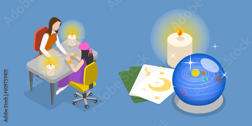 3D Isometric Flat Vector Conceptual Illustration of Fortune Telling, Predicting Future