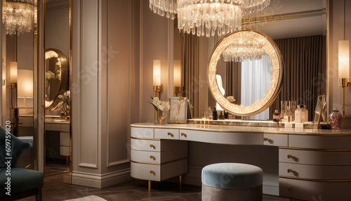 Luxury modern apartment with elegant decor, illuminated by bright lighting generated by AI