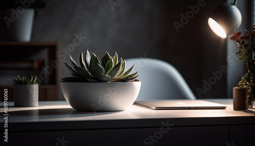 Modern domestic room with table  chair  and potted plant generated by AI
