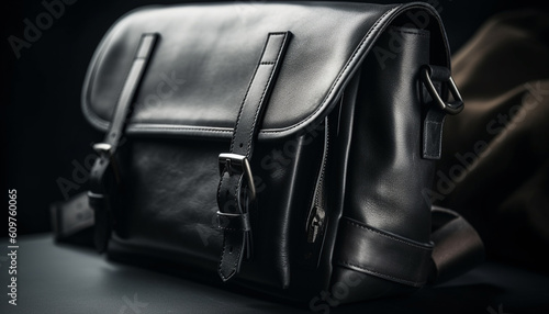 Modern leather briefcase exudes elegance for business travel adventure generated by AI