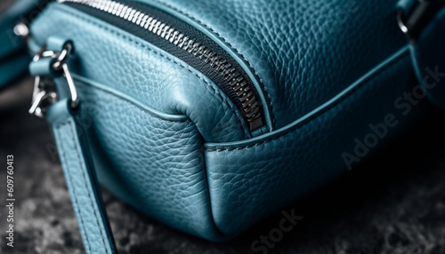 Luxury leather bag with shiny metal handle, modern design generated by AI