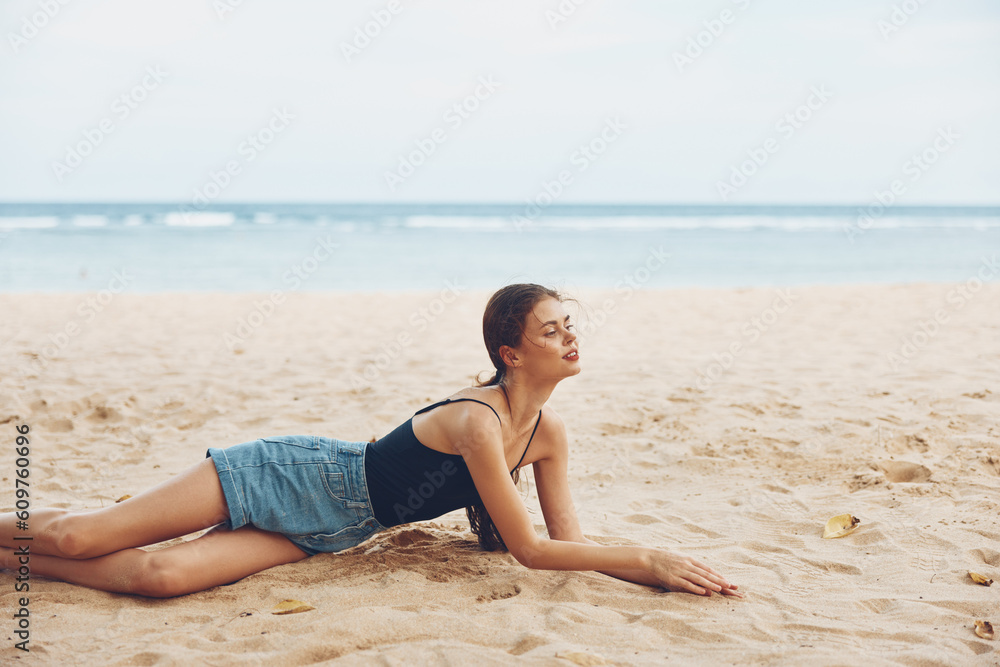 smile woman travel vacation sitting beach freedom tan sea nature sand smile woman travel vacation sitting beach freedom tan sea nature sand