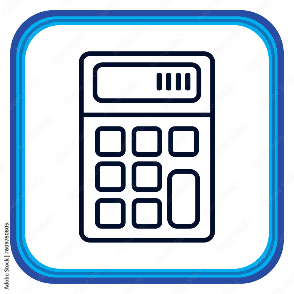Vector image of a calculator icon inside a square with blue lines Vector image of a calculator icon inside a square with blue lines