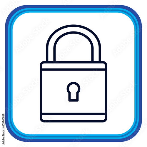 Vector image of a padlock icon inside a square with blue lines