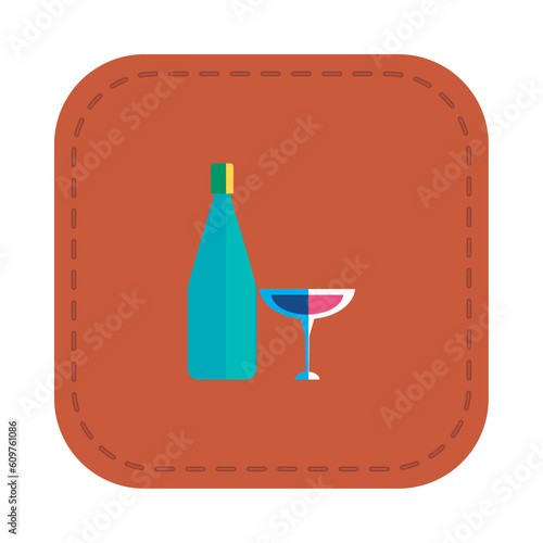 Vector image of wine bottle icon with a glass